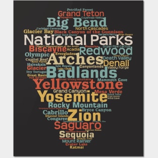 US National Parks Arrowhead Word List Cloud Camping Hiking Retro Posters and Art
